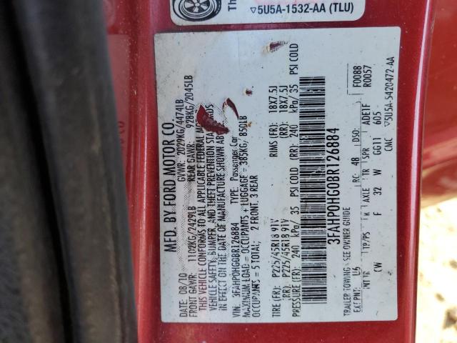 3FAHP0HG0BR126884 - 2011 FORD FUSION SE RED photo 12