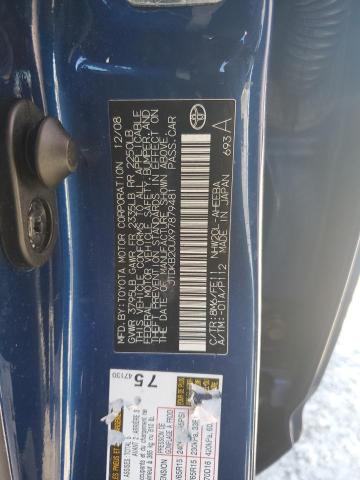 JTDKB20UX97879481 - 2009 TOYOTA PRIUS BLUE photo 12