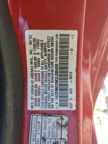 1HGEM22983L086406 - 2003 HONDA CIVIC EX RED photo 12