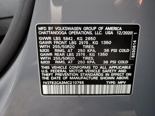 1V2TE2CA3MC210755 - 2021 VOLKSWAGEN ATLAS CROS SEL PREMIUM GRAY photo 13