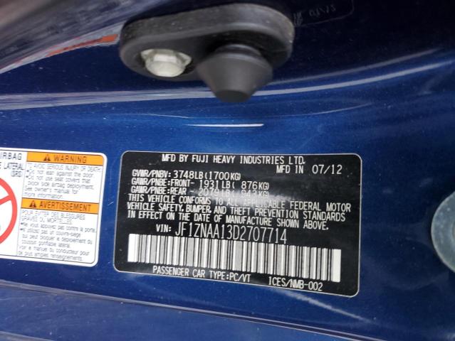 JF1ZNAA13D2707714 - 2013 TOYOTA SCION FR-S ლურჯი ფოტო 12