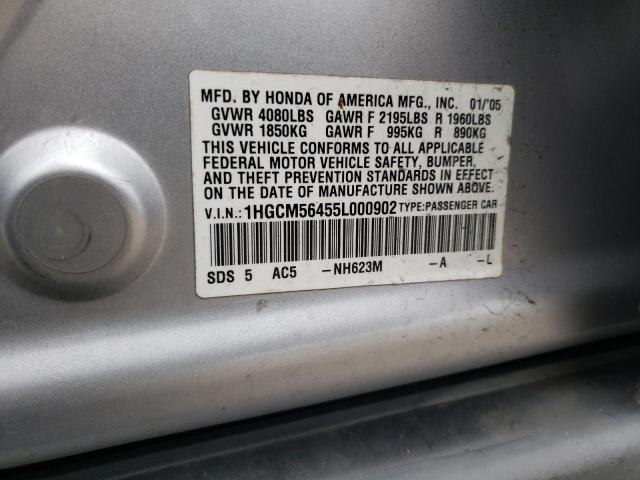 1HGCM56455L000902 - 2005 HONDA ACCORD LX SILVER photo 12