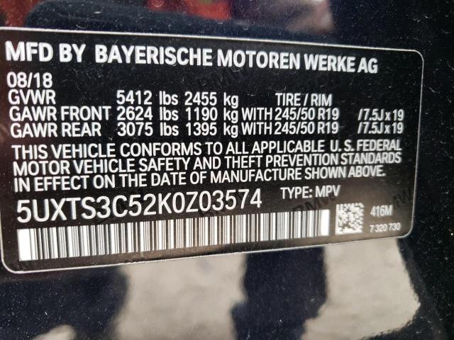 5UXTS3C52K0Z03574 - 2019 BMW X3 XDRIVEM40I BLACK photo 12