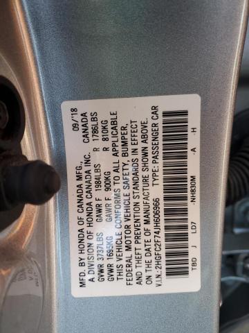 2HGFC2F74JH606966 - 2018 HONDA CIVIC EX SILVER photo 12