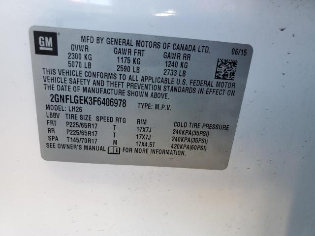 2GNFLGEK3F6406978 - 2015 CHEVROLET EQUINOX LT WHITE photo 13