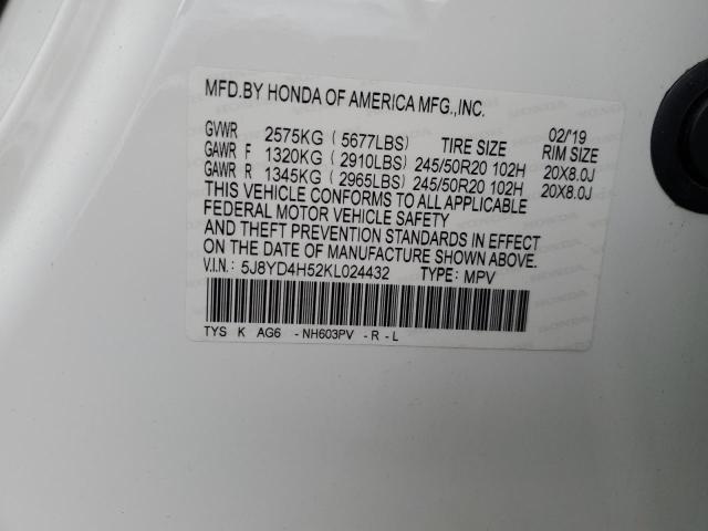 5J8YD4H52KL024432 - 2019 ACURA MDX TECHNOLOGY WHITE photo 13