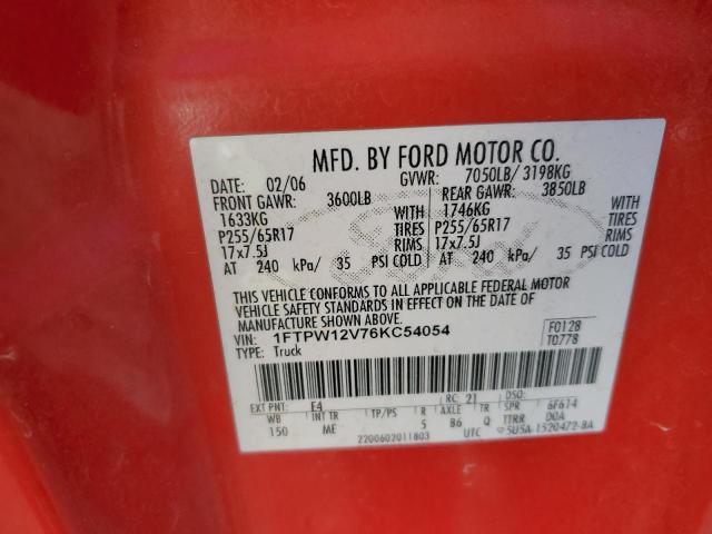 1FTPW12V76KC54054 - 2006 FORD F150 SUPERCREW RED photo 12