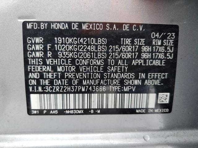 3CZRZ2H37PM743666 - 2023 HONDA HR-V LX SILVER photo 12