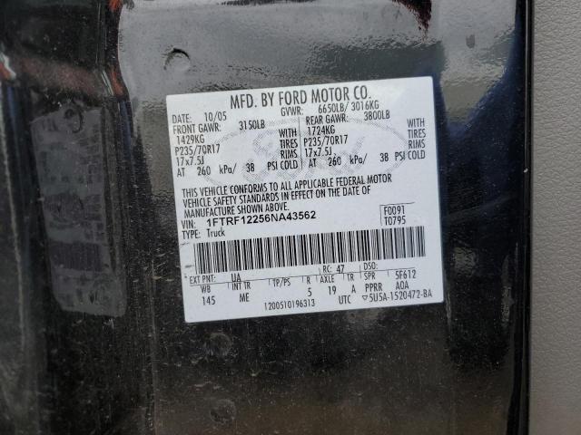 1FTRF12256NA43562 - 2006 FORD F150 BLACK photo 12