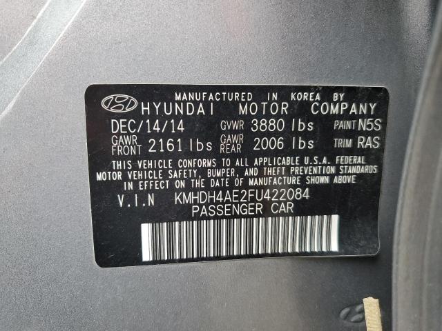 KMHDH4AE2FU422084 - 2015 HYUNDAI ELANTRA SE SILVER photo 12