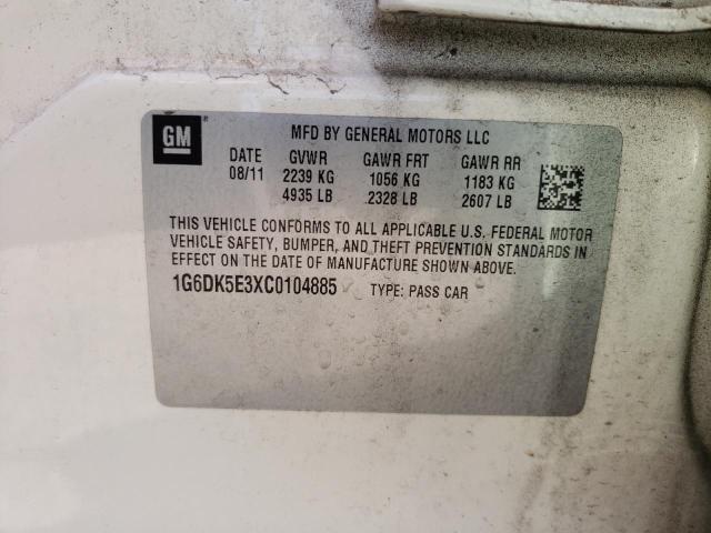 1G6DK5E3XC0104885 - 2012 CADILLAC CTS PERFORMANCE COLLECTION Белый фото 12