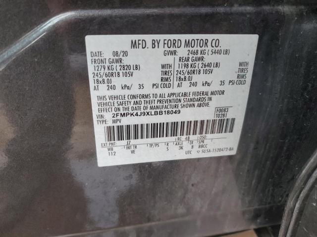 2FMPK4J9XLBB18049 - 2020 FORD EDGE SEL GRAY photo 12