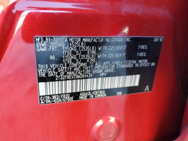 2T3ZFREV7GW264434 - 2016 TOYOTA RAV4 LE RED photo 13