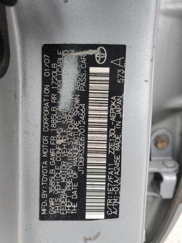 JTDBR32E670124664 - 2007 TOYOTA COROLLA CE ვერცხლისფერი ფოტო 12