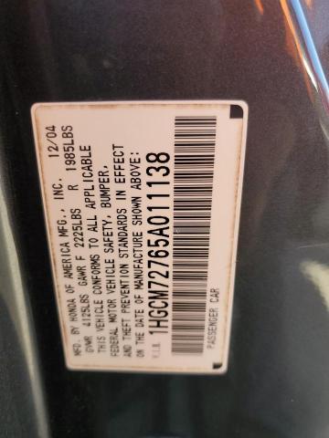 1HGCM72765A011138 - 2005 HONDA ACCORD EX BLACK photo 12