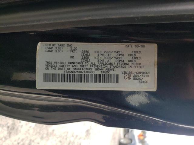 4TASN92N1XZ418690 - 1999 TOYOTA TACOMA XTRACAB PRERUNNER შავი ფოტო 12