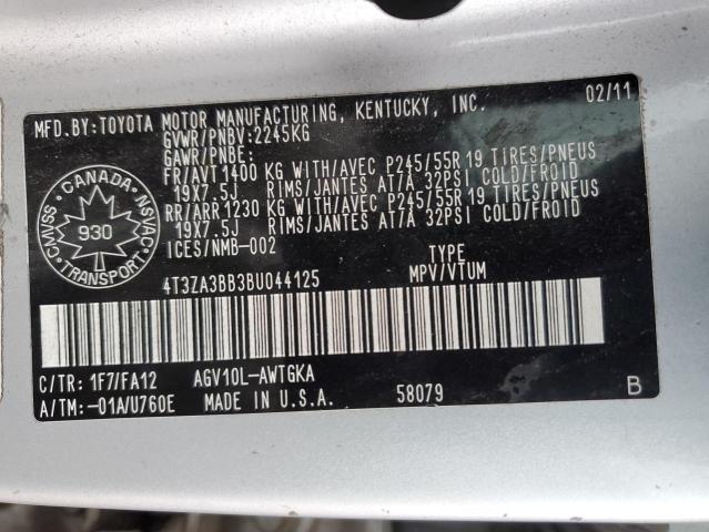 4T3ZA3BB3BU044125 - 2011 TOYOTA VENZA SILVER photo 12