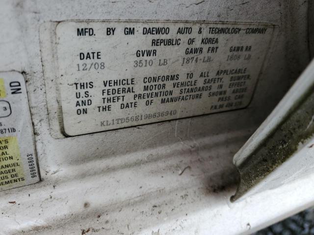 KL1TD56E19B636940 - 2009 CHEVROLET AVEO LS Beyaz fotoğraf 12