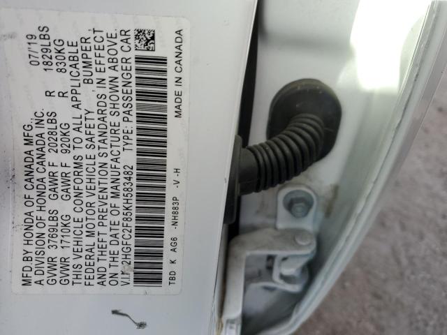 2HGFC2F85KH583482 - 2019 HONDA CIVIC SPORT Weiß Foto 12