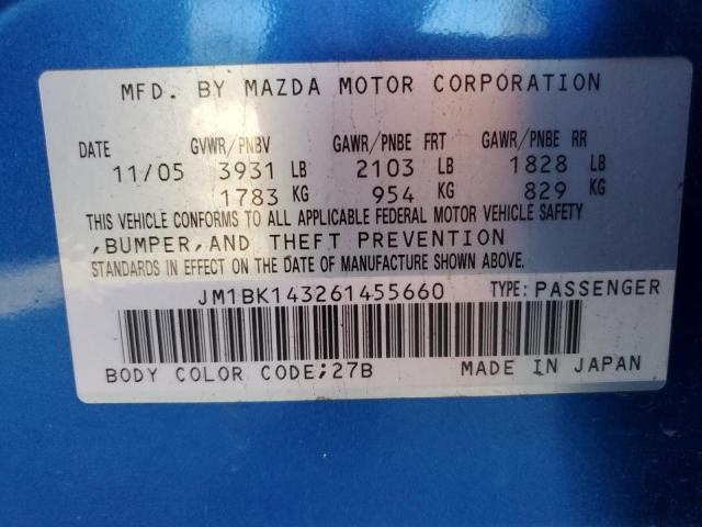 JM1BK143261455660 - 2006 MAZDA 3 HATCHBACK BLUE photo 13