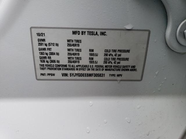 5YJYGDEE8MF305831 - 2021 TESLA MODEL Y WHITE photo 12