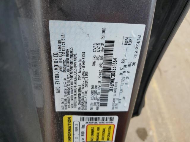 3FA6P0H73DR358664 - 2013 FORD FUSION SE GRAY photo 12