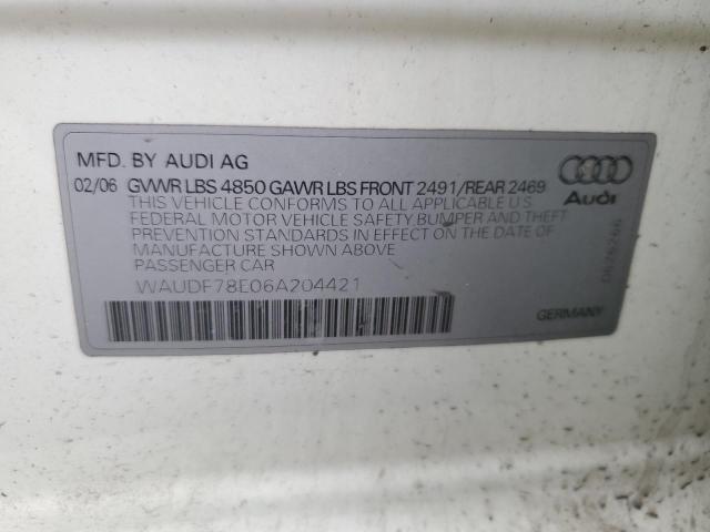 WAUDF78E06A204421 - 2006 AUDI A4 2.0T QUATTRO WHITE photo 12