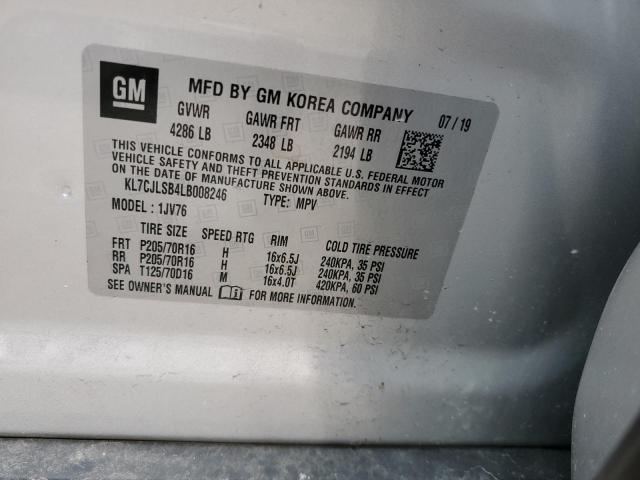 KL7CJLSB4LB008246 - 2020 CHEVROLET TRAX 1LT SILVER photo 12