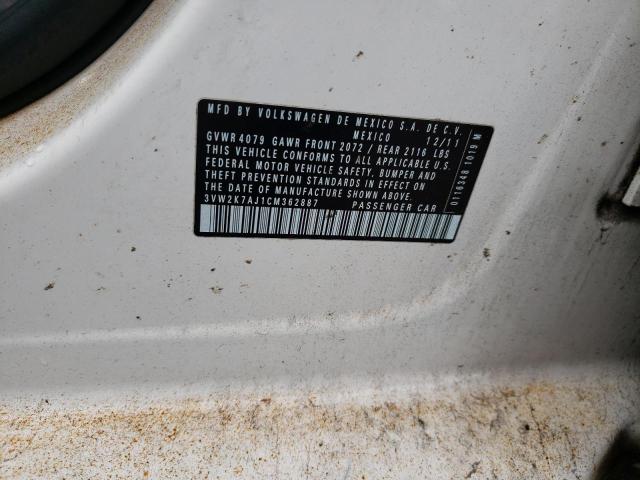 3VW2K7AJ1CM362887 - 2012 VOLKSWAGEN JETTA BASE WHITE photo 12
