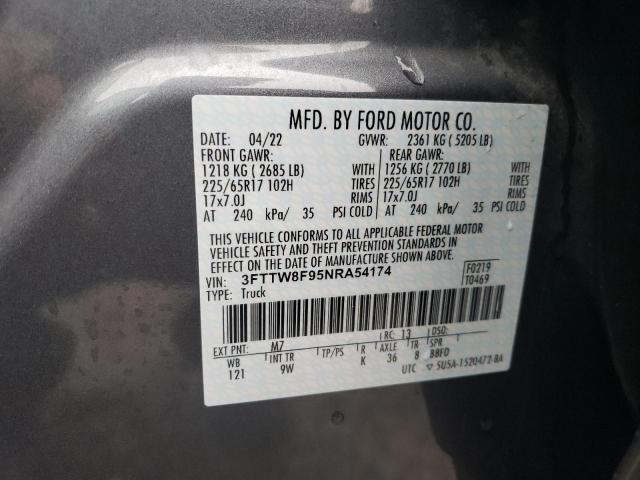 3FTTW8F95NRA54174 - 2022 FORD MAVERICK XL GRAY photo 12