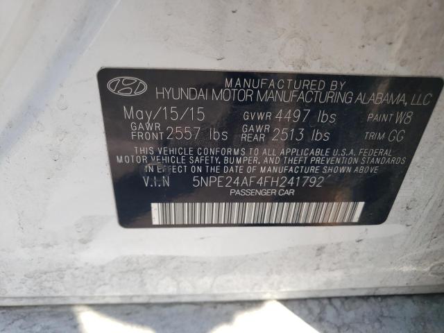 5NPE24AF4FH241792 - 2015 HYUNDAI SONATA SE WHITE photo 12