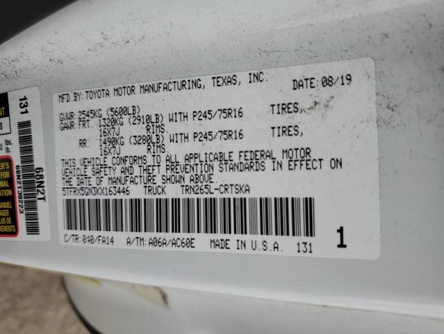 5TFRX5GN3KX163446 - 2019 TOYOTA TACOMA ACCESS CAB თეთრი ფოტო 13