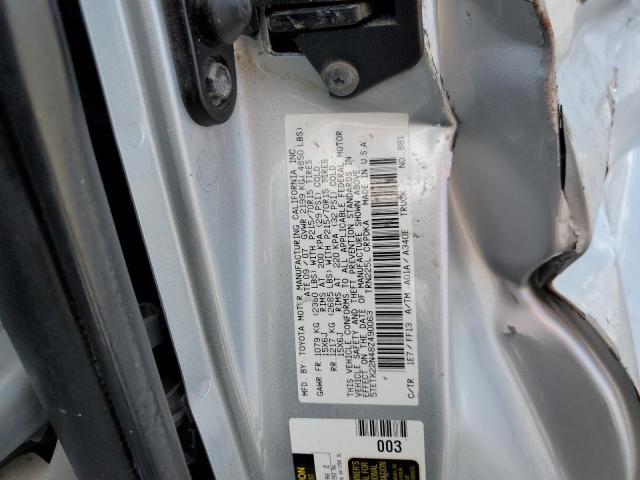 5TETX22N48Z490063 - 2008 TOYOTA TACOMA ACCESS CAB ვერცხლისფერი ფოტო 12