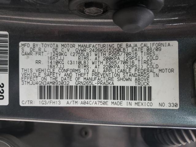 3TMJU4GN3AM093032 - 2010 TOYOTA TACOMA DOUBLE CAB PRERUNNER CHARCOAL photo 12