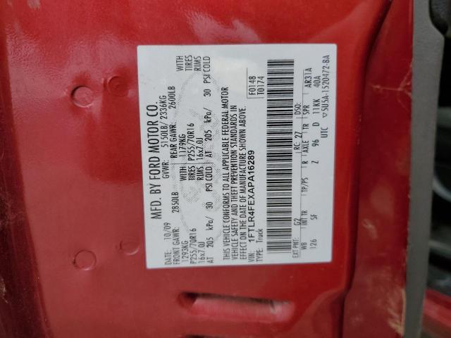 1FTLR4FEXAPA16289 - 2010 FORD RANGER SUPER CAB RED photo 12