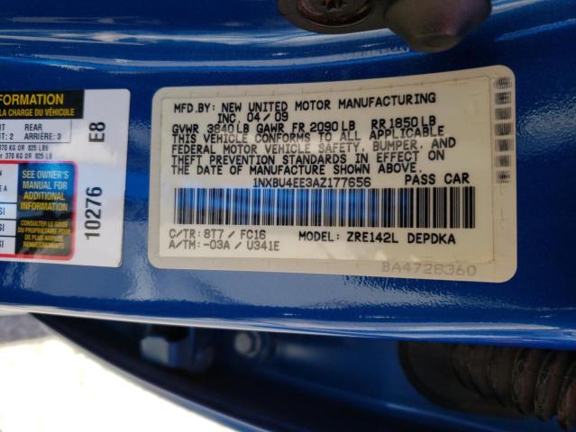 1NXBU4EE3AZ177656 - 2010 TOYOTA COROLLA BASE BLUE photo 13