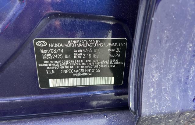 5NPEC4AC6EH910159 - 2014 HYUNDAI SONATA SE BLUE photo 10