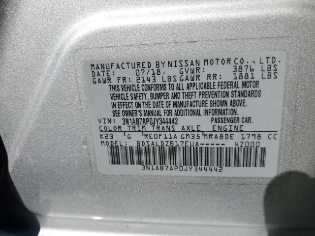 3N1AB7AP0JY344442 - 2018 NISSAN SENTRA S SILVER photo 13