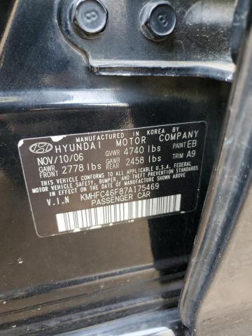 KMHFC46F87A175469 - 2007 HYUNDAI AZERA SE BLACK photo 12