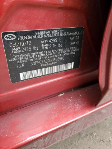 5NPEC4AC0DH628596 - 2013 HYUNDAI SONATA SE RED photo 12