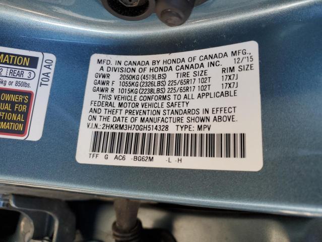 2HKRM3H70GH514328 - 2016 HONDA CR-V EXL BLUE photo 13