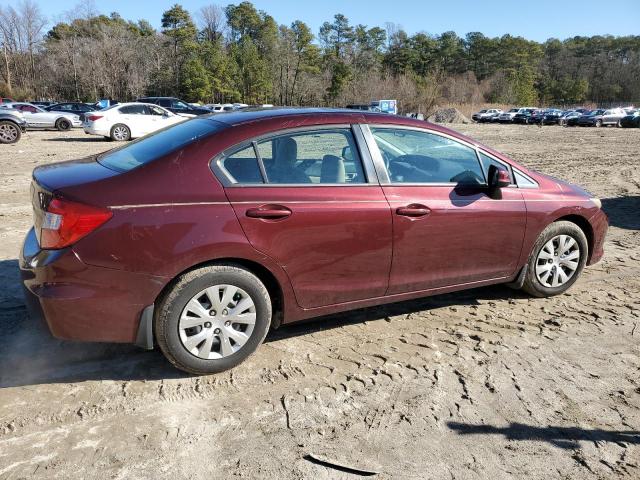 19XFB2F54CE350598 - 2012 HONDA CIVIC LX MAROON photo 3