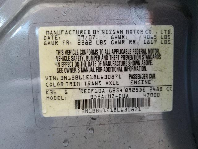 3N1BB61E18L630871 - 2008 NISSAN SENTRA SE-R SILVER photo 12