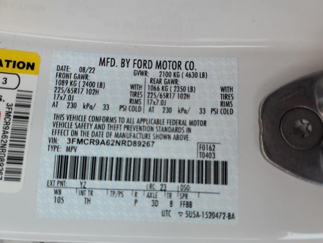 3FMCR9A62NRD89267 - 2022 FORD BRONCO SPO WHITE photo 14