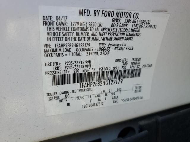 1FAHP2E82HG122179 - 2017 FORD TAURUS SEL WHITE photo 13