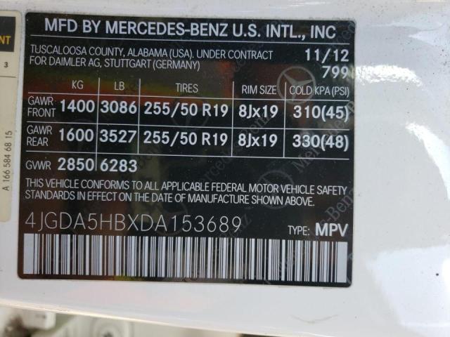 4JGDA5HBXDA153689 - 2013 MERCEDES-BENZ ML 350 4MATIC WHITE photo 12