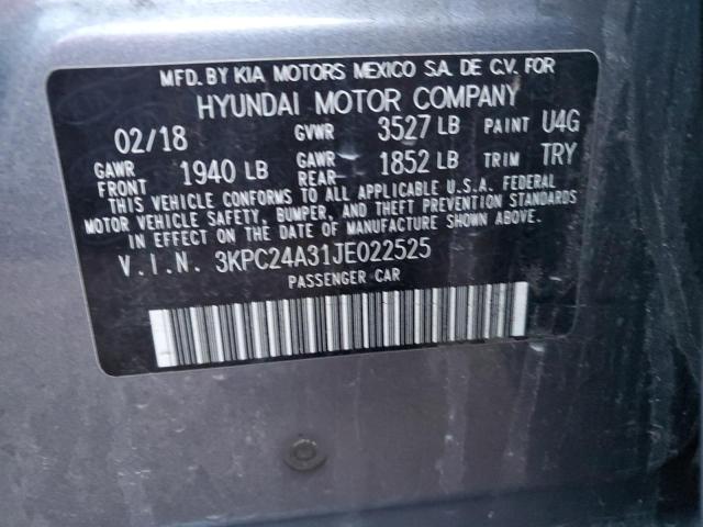 3KPC24A31JE022525 - 2018 HYUNDAI ACCENT SE GRAY photo 13