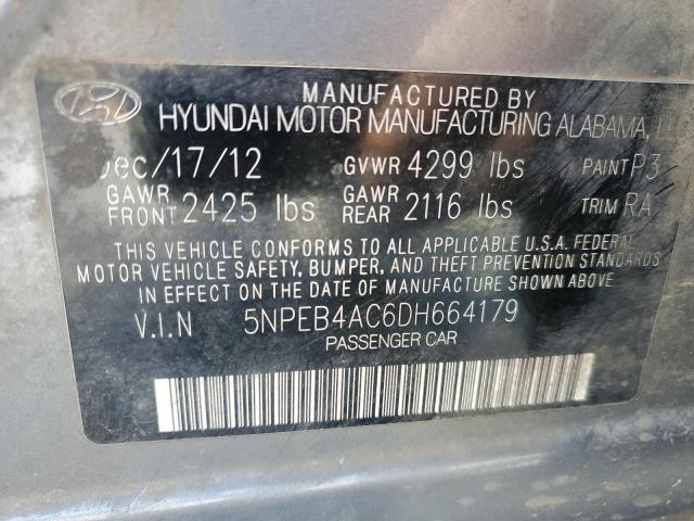 5NPEB4AC6DH664179 - 2013 HYUNDAI SONATA GLS GRAY photo 12