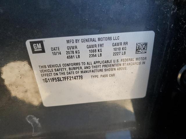 1G11F5SL7FF214778 - 2015 CHEVROLET MALIBU LTZ ნაცრისფერი ფოტო 12