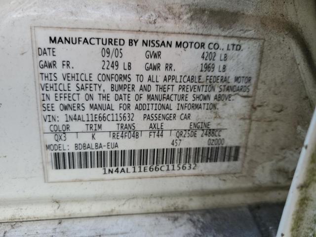 1N4AL11E66C115632 - 2006 NISSAN ALTIMA S WHITE photo 13